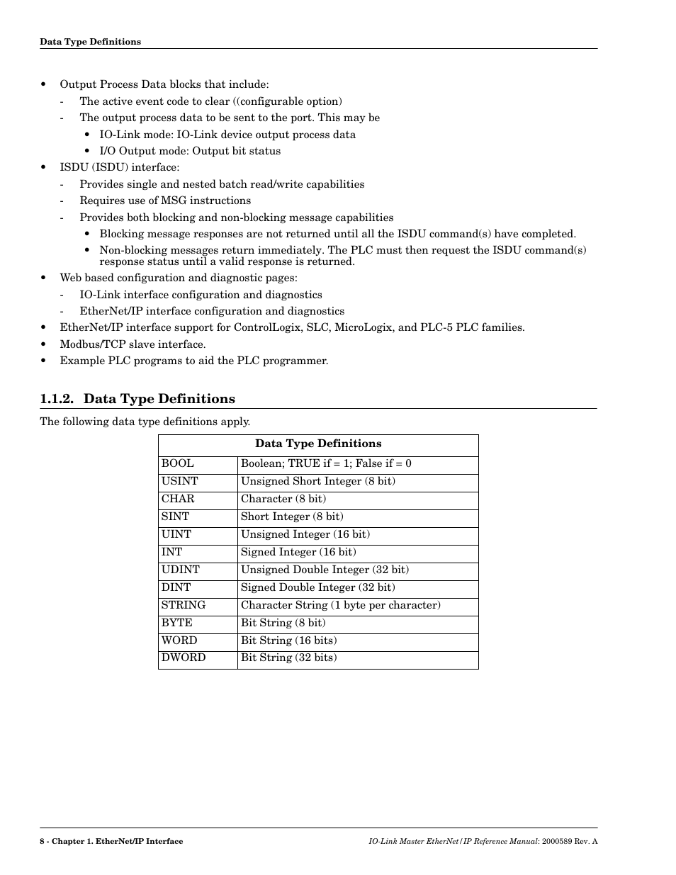 Data type definitions | Comtrol IO-Link Master EIP-4 User Manual | Page 8 / 114