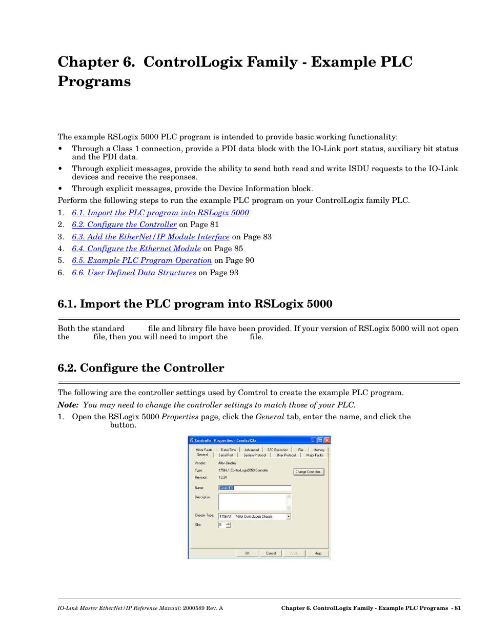 Import the plc program into rslogix 5000, Configure the controller | Comtrol IO-Link Master EIP-4 User Manual | Page 81 / 114