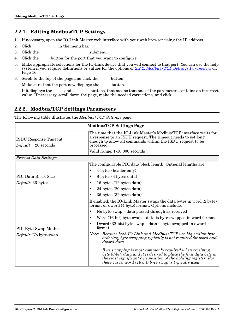 Editing modbus/tcp settings, Modbus/tcp settings parameters | Comtrol IOLM Modbus TCP User Manual | Page 14 / 28