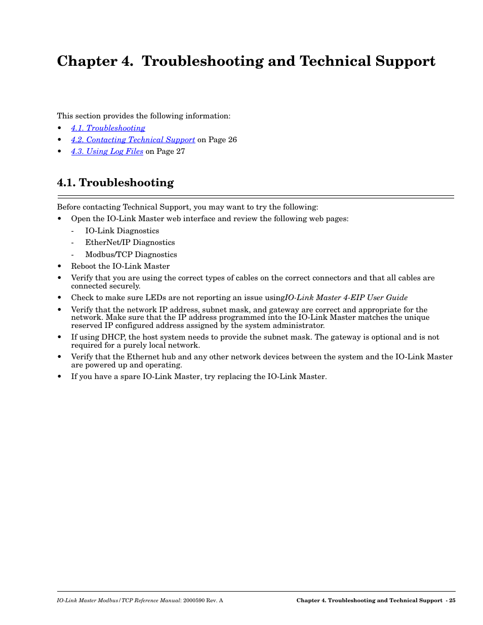 Chapter 4. troubleshooting and technical support, Troubleshooting | Comtrol IOLM Modbus TCP User Manual | Page 23 / 28
