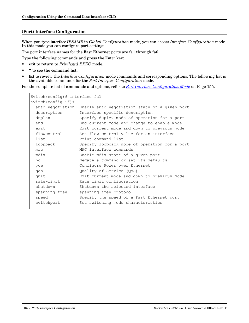 Port) interface configuration | Comtrol ES7506 User Manual | Page 104 / 158