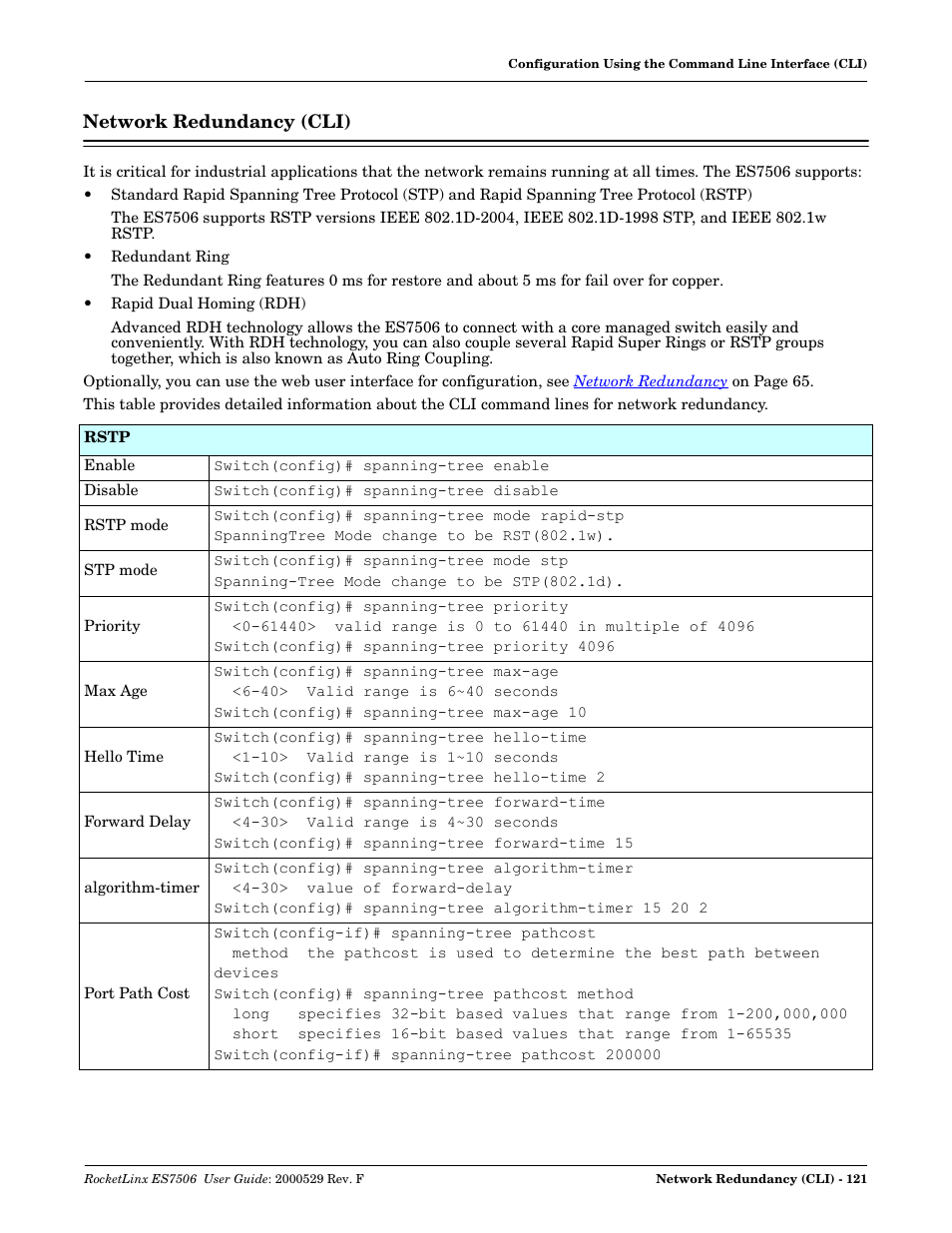 Network redundancy (cli) | Comtrol ES7506 User Manual | Page 121 / 158