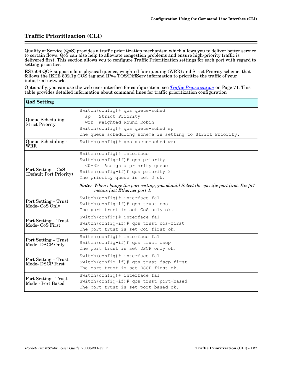 Traffic prioritization (cli) | Comtrol ES7506 User Manual | Page 127 / 158