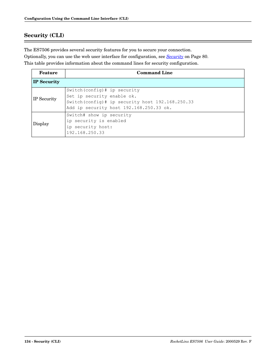 Security (cli) | Comtrol ES7506 User Manual | Page 134 / 158