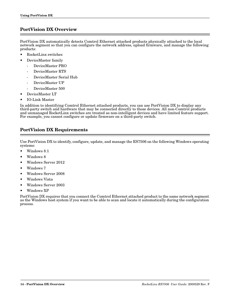 Portvision dx overview, Portvision dx requirements, Portvision dx overview portvision dx requirements | Windows | Comtrol ES7506 User Manual | Page 14 / 158