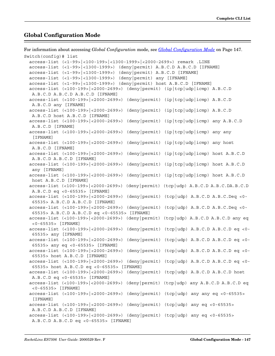 Global configuration mode | Comtrol ES7506 User Manual | Page 147 / 158