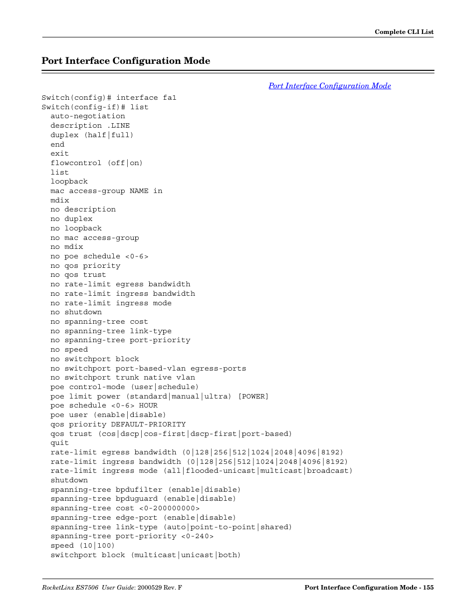 Port interface configuration mode | Comtrol ES7506 User Manual | Page 155 / 158