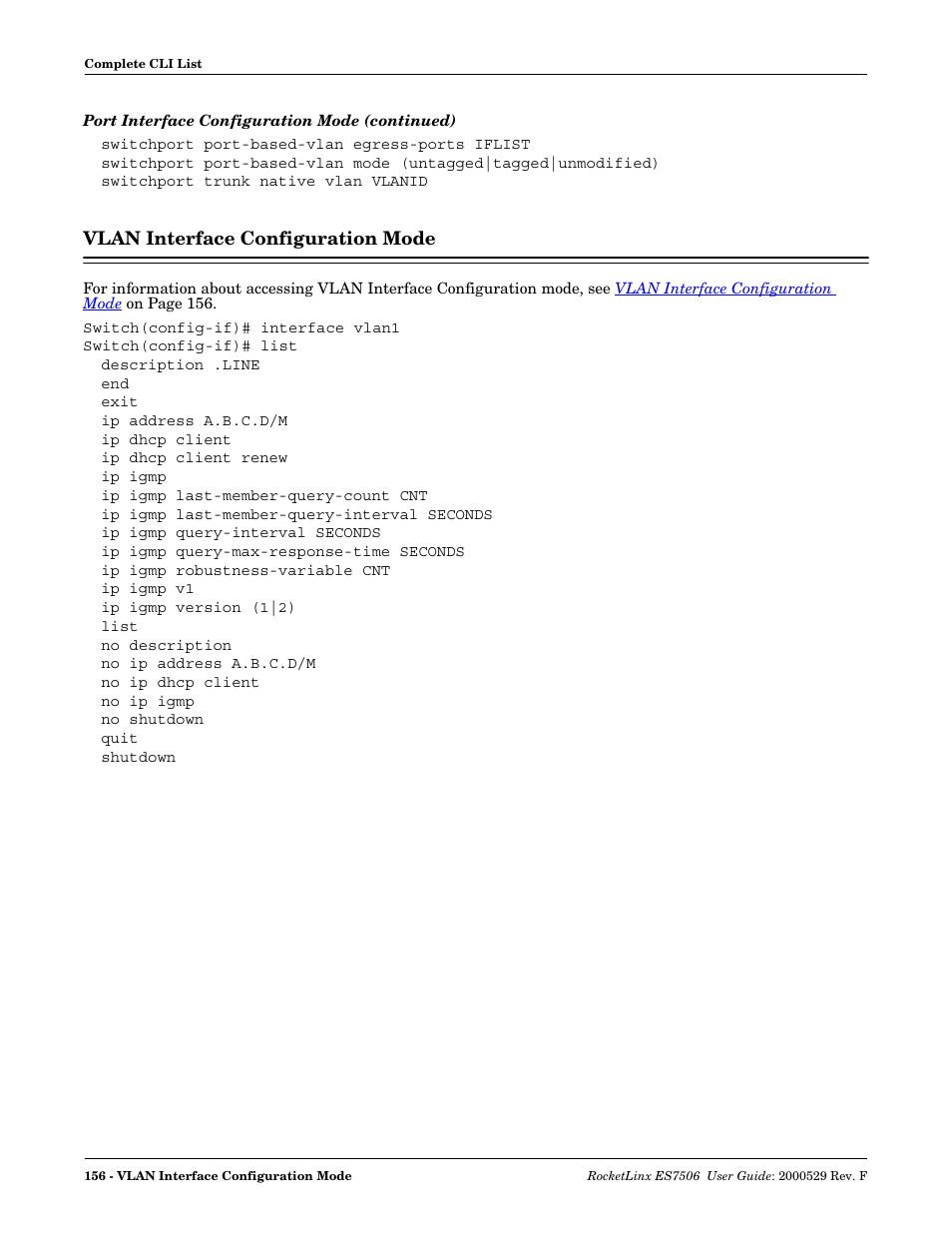 Vlan interface configuration mode, Refer to, Vlan interface | Configuration mode | Comtrol ES7506 User Manual | Page 156 / 158