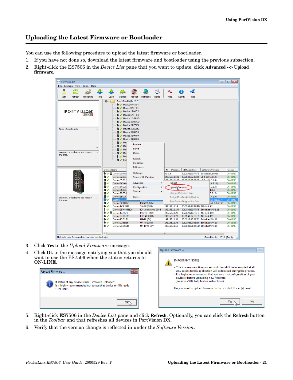 Uploading the latest firmware or bootloader | Comtrol ES7506 User Manual | Page 21 / 158