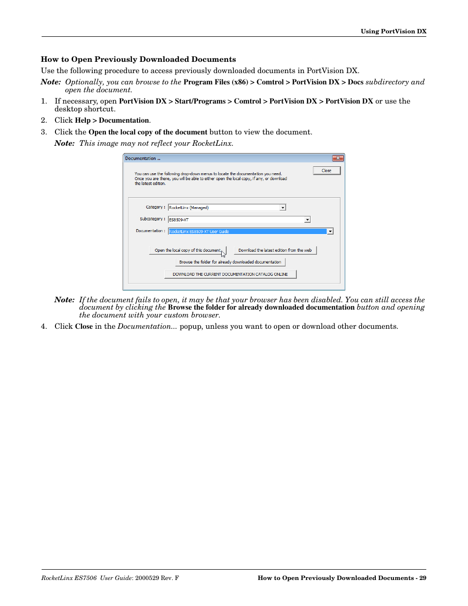 How to open previously downloaded documents, Open the previously downloaded documents | Comtrol ES7506 User Manual | Page 29 / 158