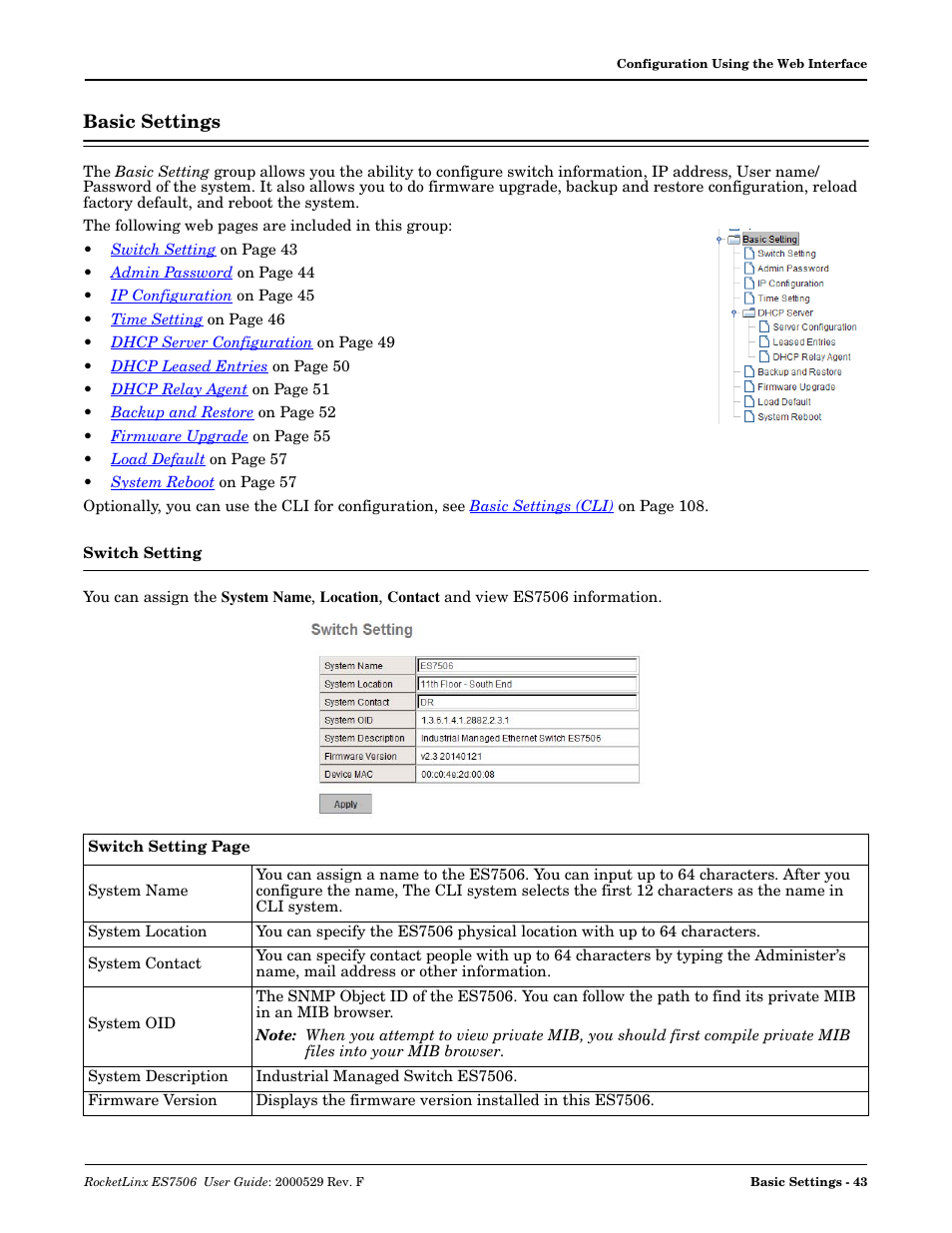Basic settings, Switch setting | Comtrol ES7506 User Manual | Page 43 / 158