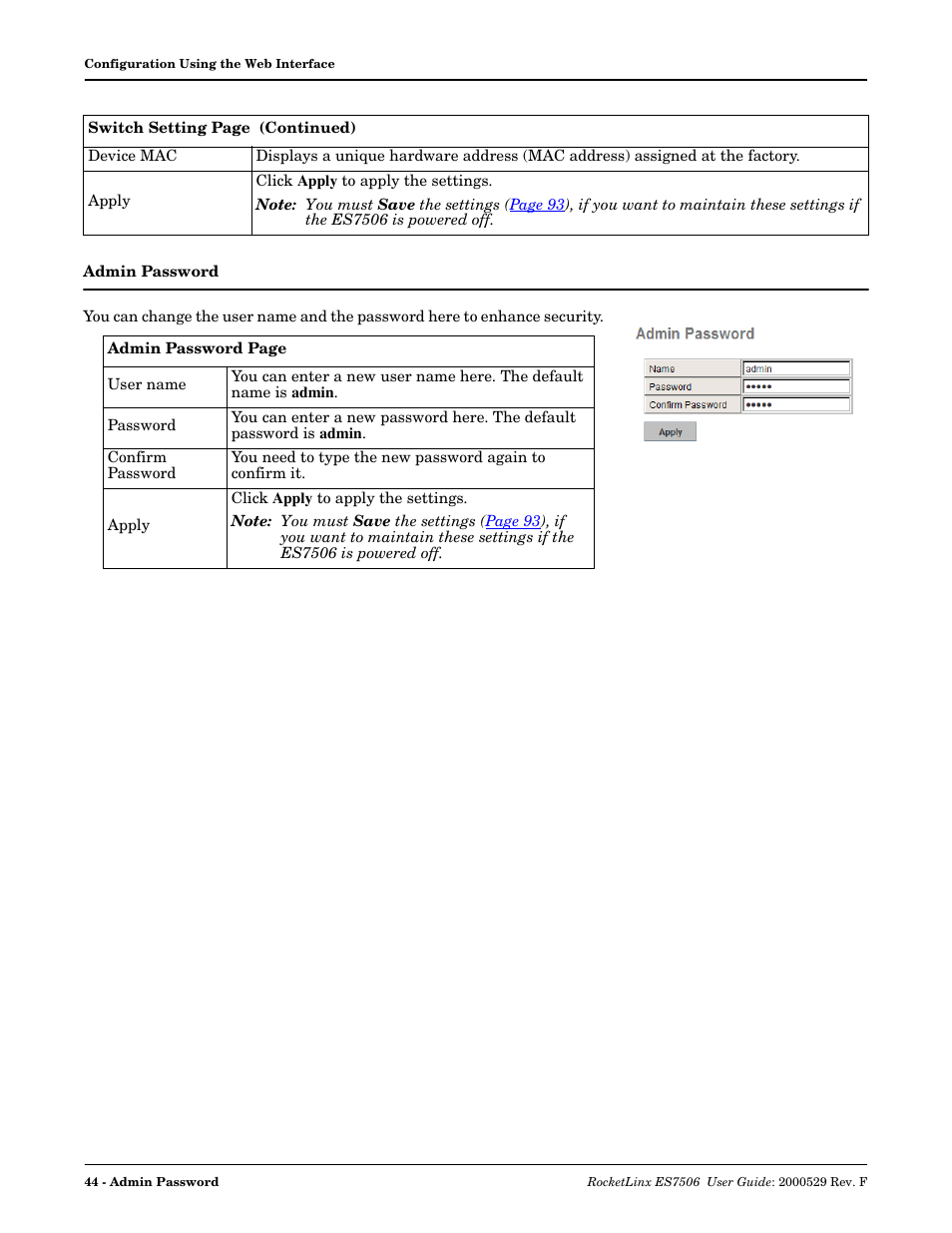 Admin password | Comtrol ES7506 User Manual | Page 44 / 158