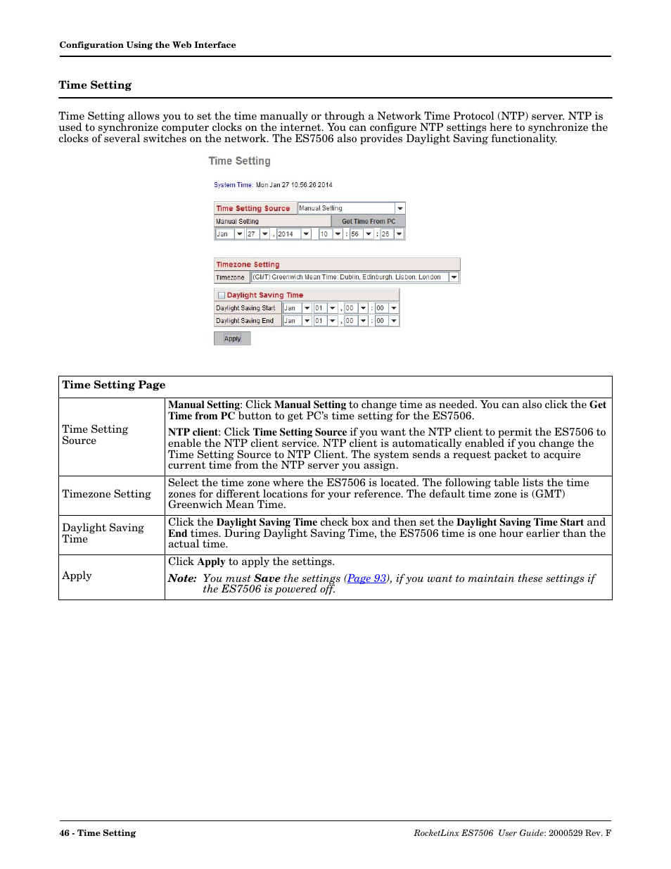 Time setting | Comtrol ES7506 User Manual | Page 46 / 158