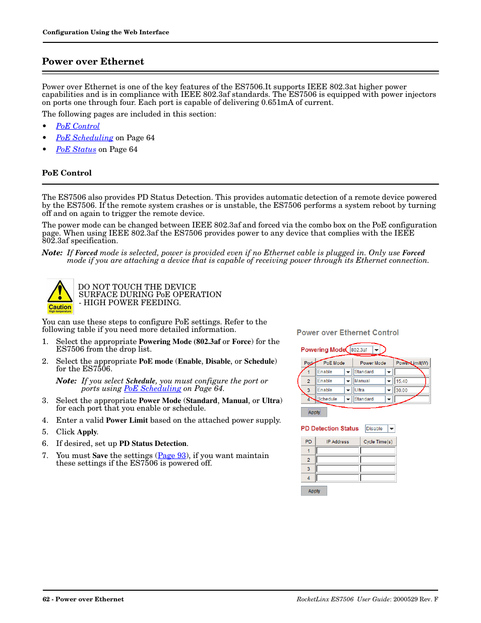 Power over ethernet, Poe control | Comtrol ES7506 User Manual | Page 62 / 158
