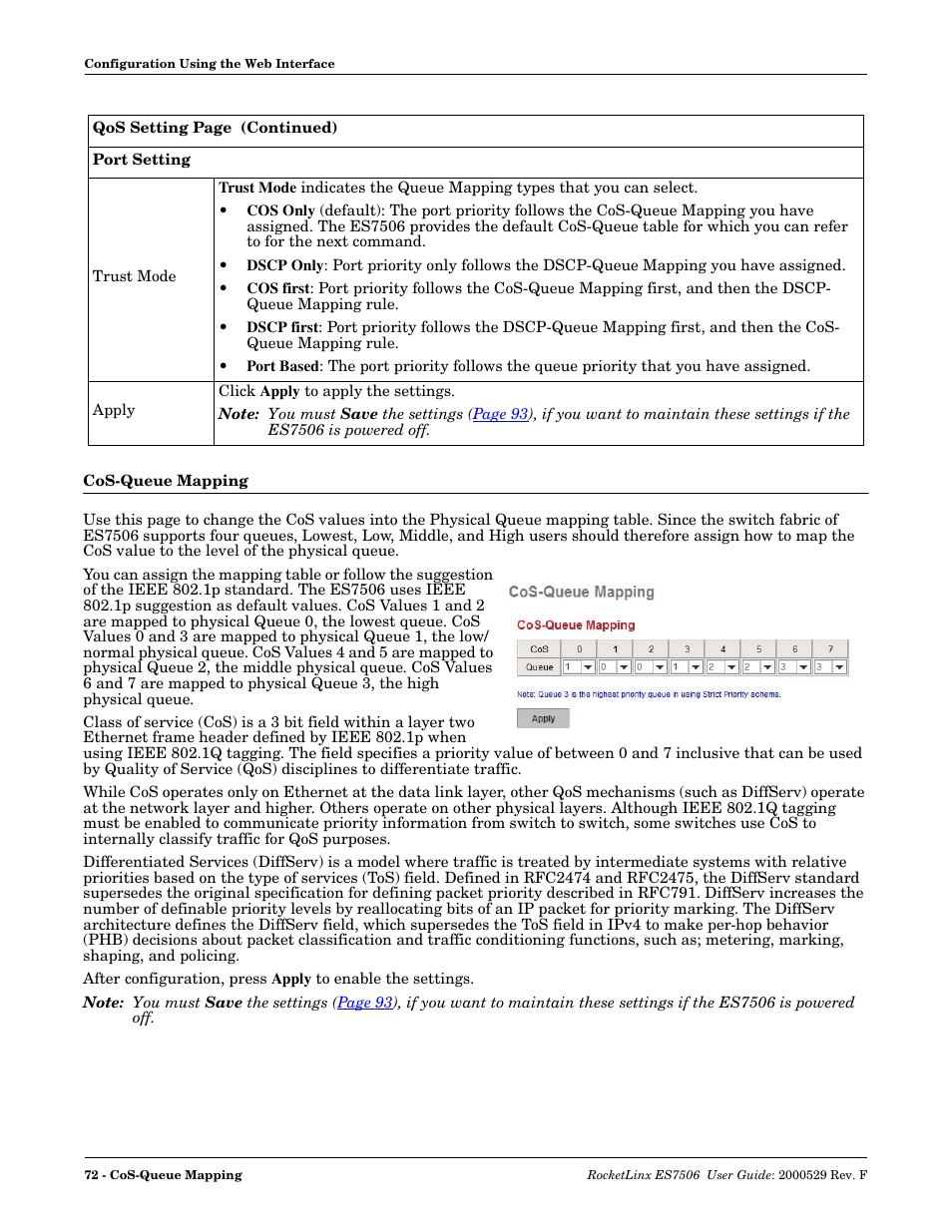 Cos-queue mapping | Comtrol ES7506 User Manual | Page 72 / 158