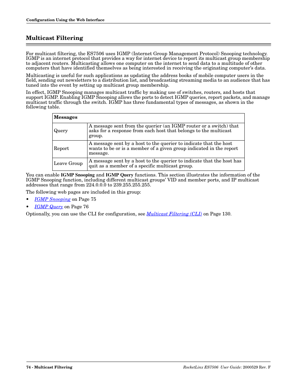 Multicast filtering | Comtrol ES7506 User Manual | Page 74 / 158