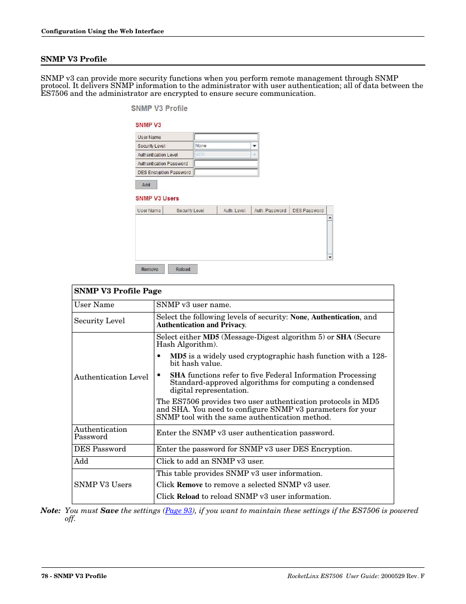 Snmp v3 profile | Comtrol ES7506 User Manual | Page 78 / 158