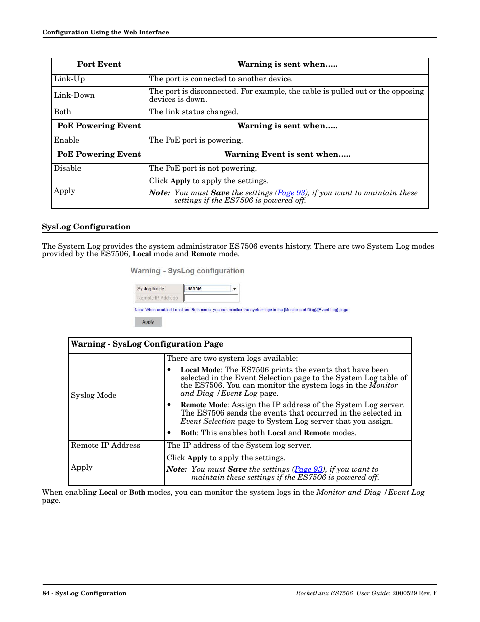 Syslog configuration | Comtrol ES7506 User Manual | Page 84 / 158