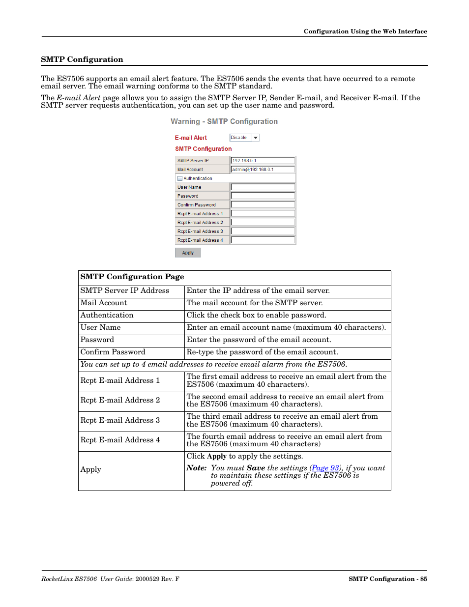 Smtp configuration | Comtrol ES7506 User Manual | Page 85 / 158