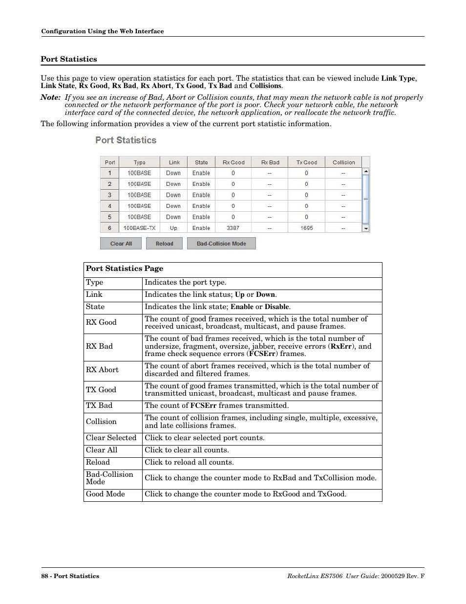 Port statistics | Comtrol ES7506 User Manual | Page 88 / 158