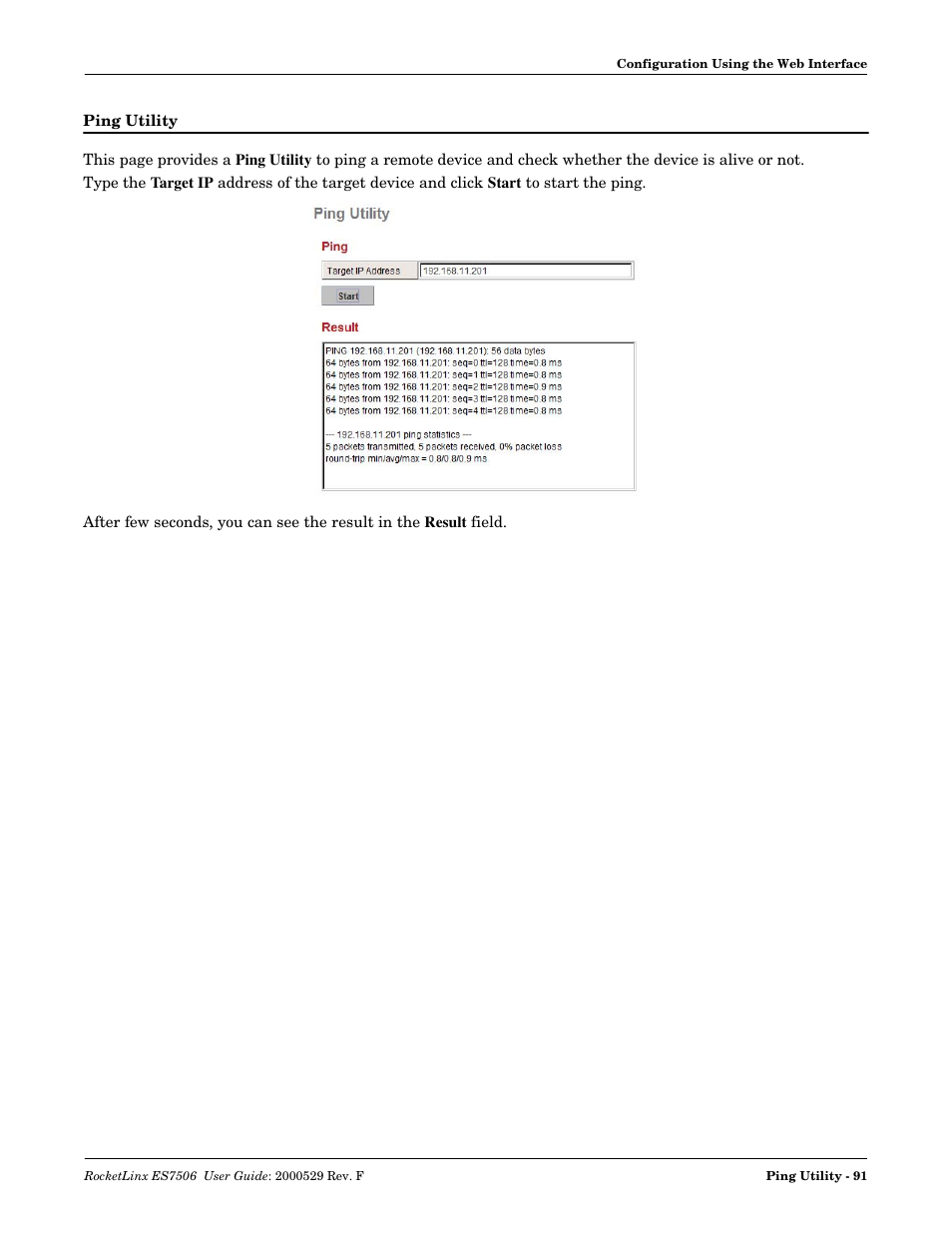 Ping utility | Comtrol ES7506 User Manual | Page 91 / 158