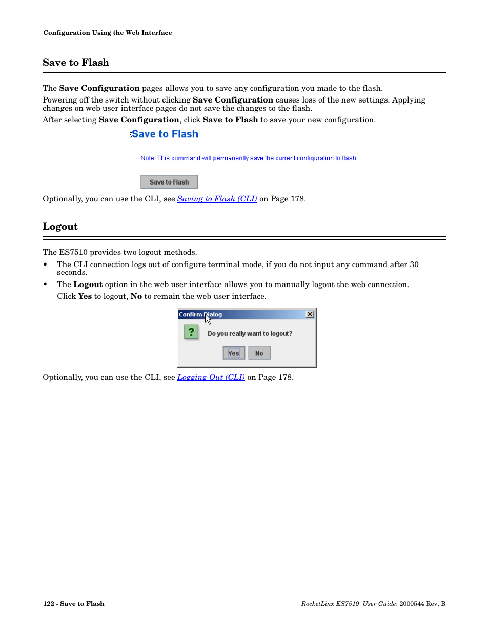 Save to flash, Logout, Save to flash logout | The settings, Ttings | Comtrol ES7510 User Manual | Page 122 / 202