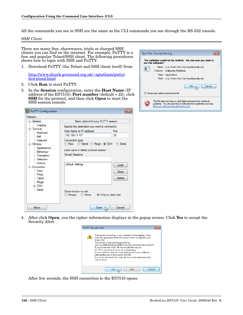 Ssh client | Comtrol ES7510 User Manual | Page 126 / 202