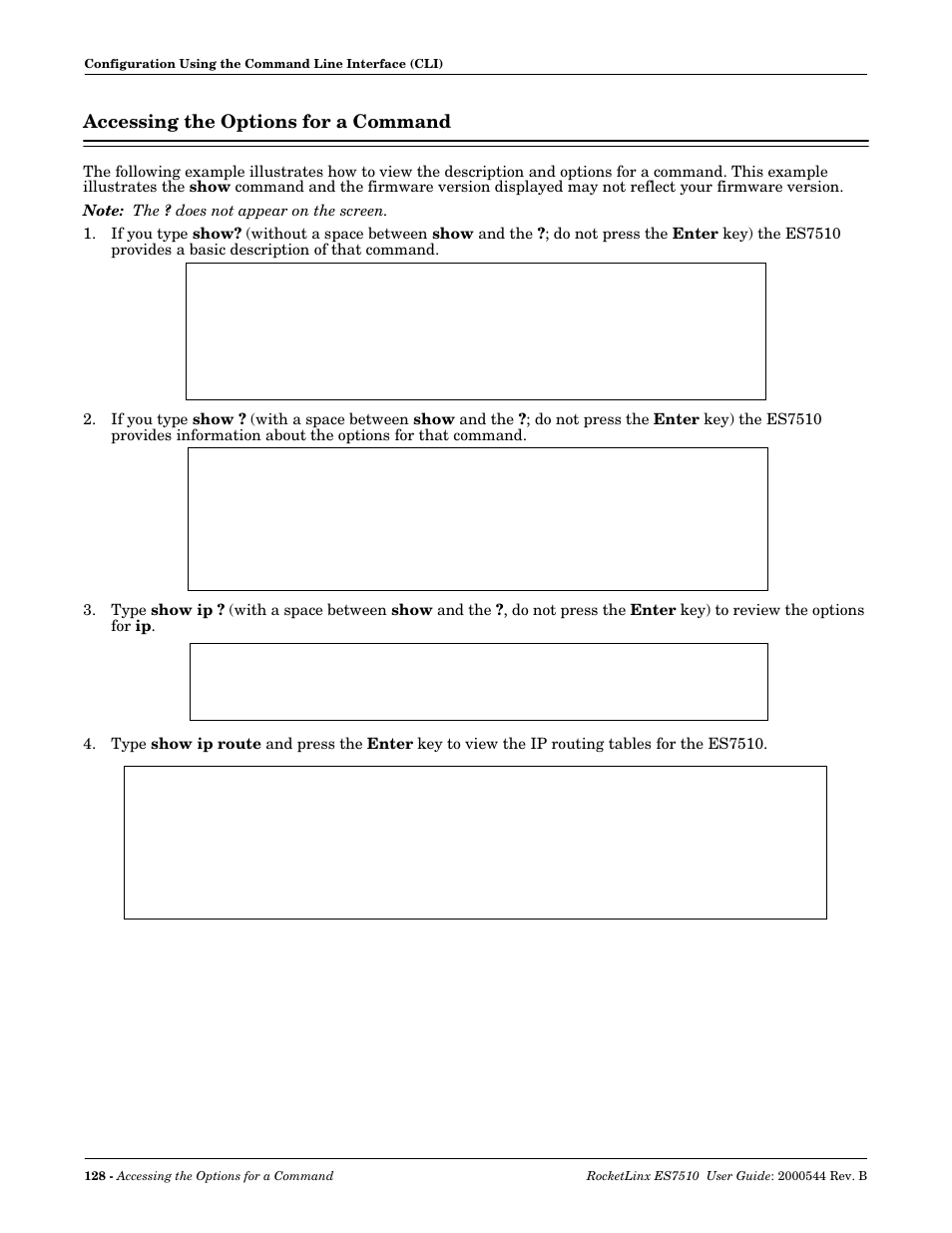 Accessing the options for a command | Comtrol ES7510 User Manual | Page 128 / 202