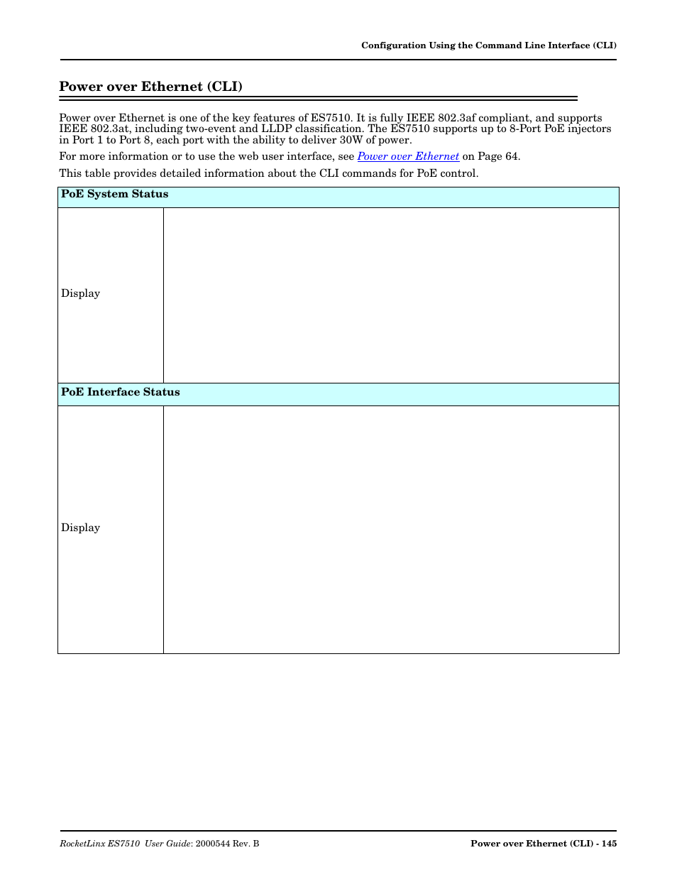 Power over ethernet (cli) | Comtrol ES7510 User Manual | Page 145 / 202