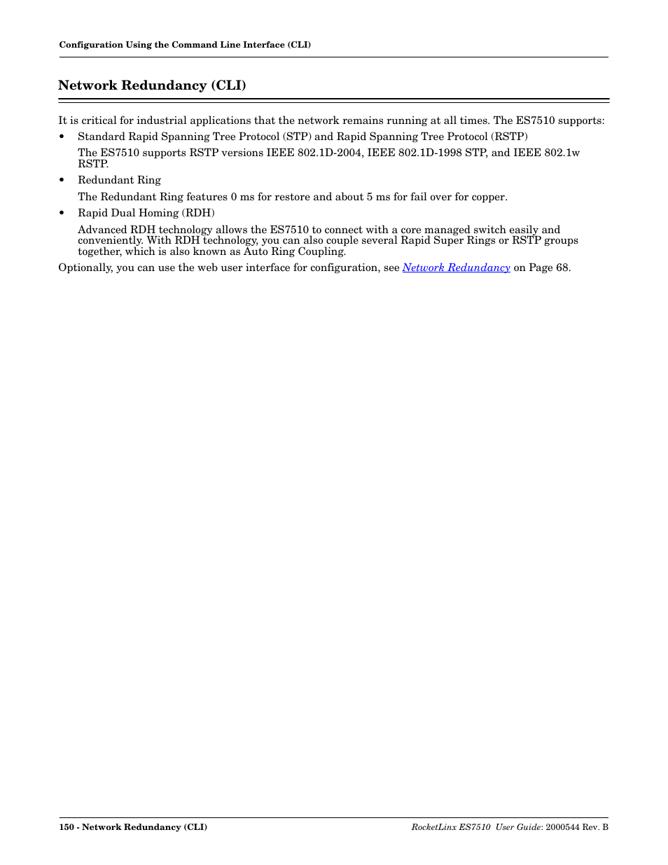 Network redundancy (cli) | Comtrol ES7510 User Manual | Page 150 / 202