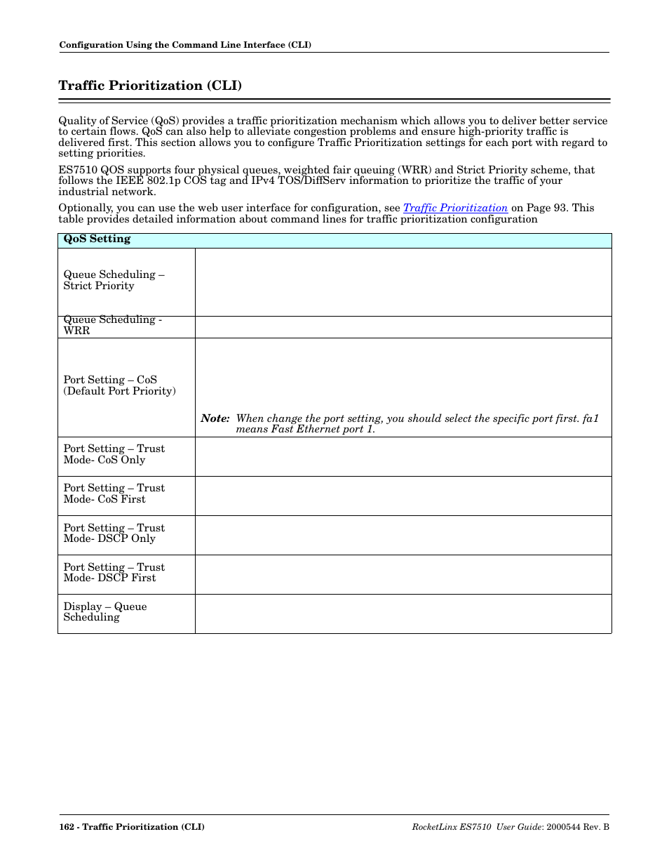 Traffic prioritization (cli) | Comtrol ES7510 User Manual | Page 162 / 202