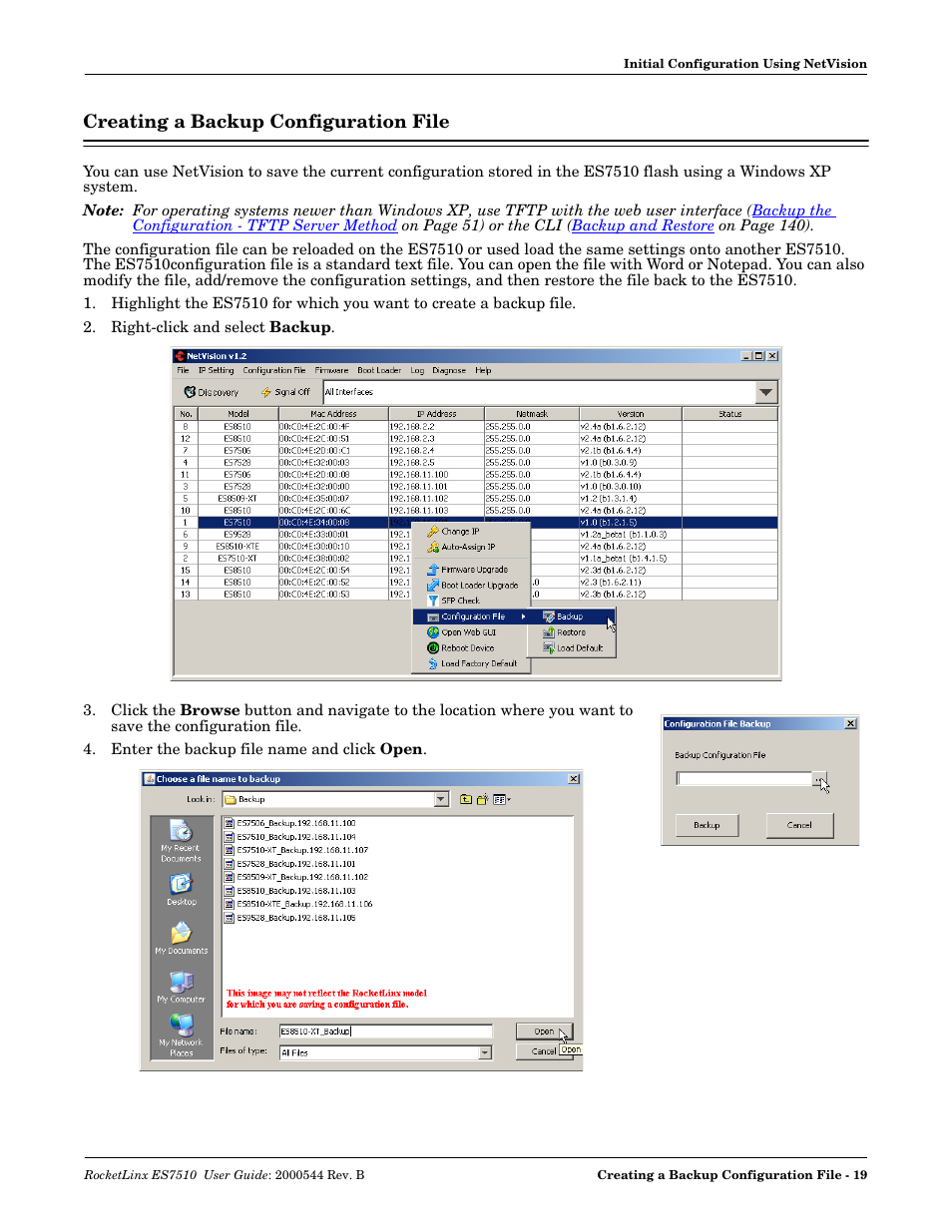 Creating a backup configuration file | Comtrol ES7510 User Manual | Page 19 / 202