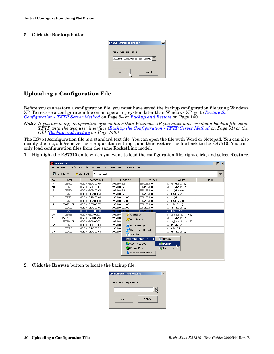 Uploading a configuration file | Comtrol ES7510 User Manual | Page 20 / 202
