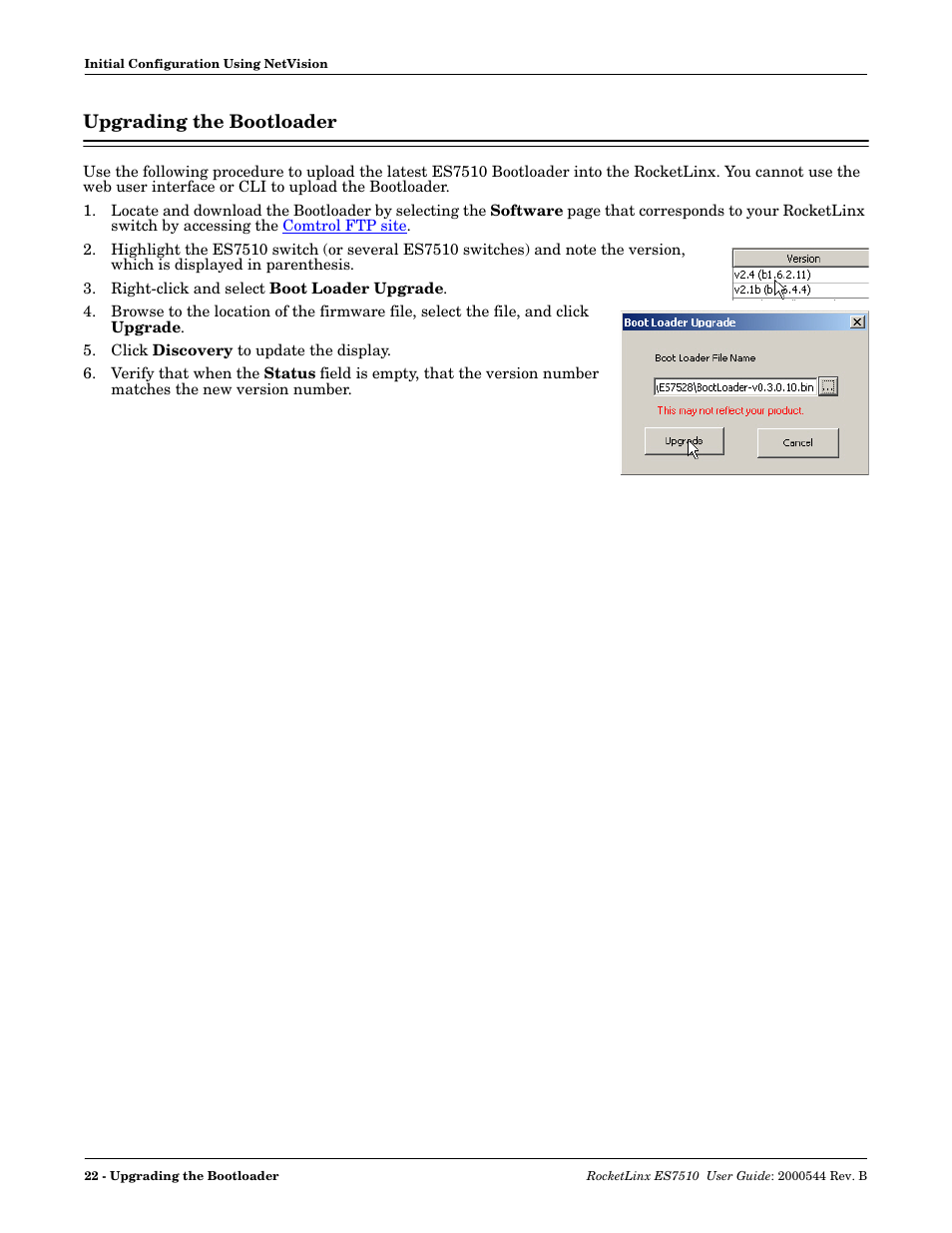 Upgrading the bootloader | Comtrol ES7510 User Manual | Page 22 / 202