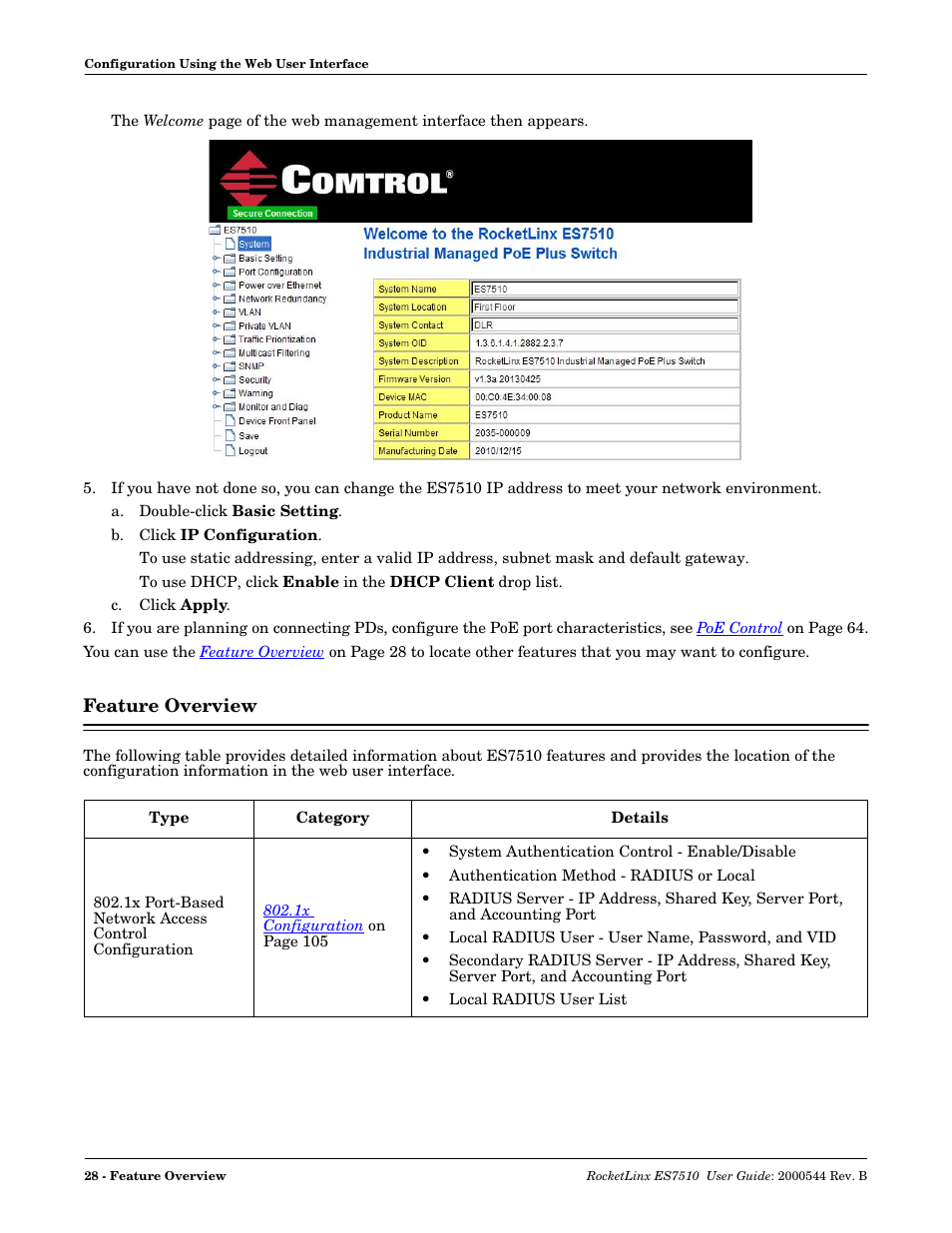 Feature overview | Comtrol ES7510 User Manual | Page 28 / 202