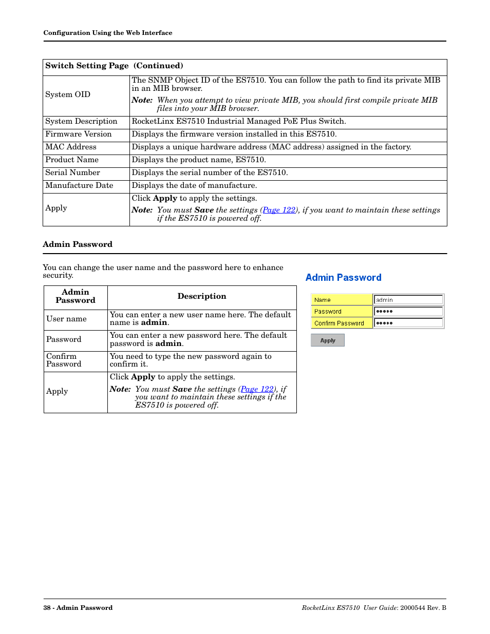 Admin password | Comtrol ES7510 User Manual | Page 38 / 202