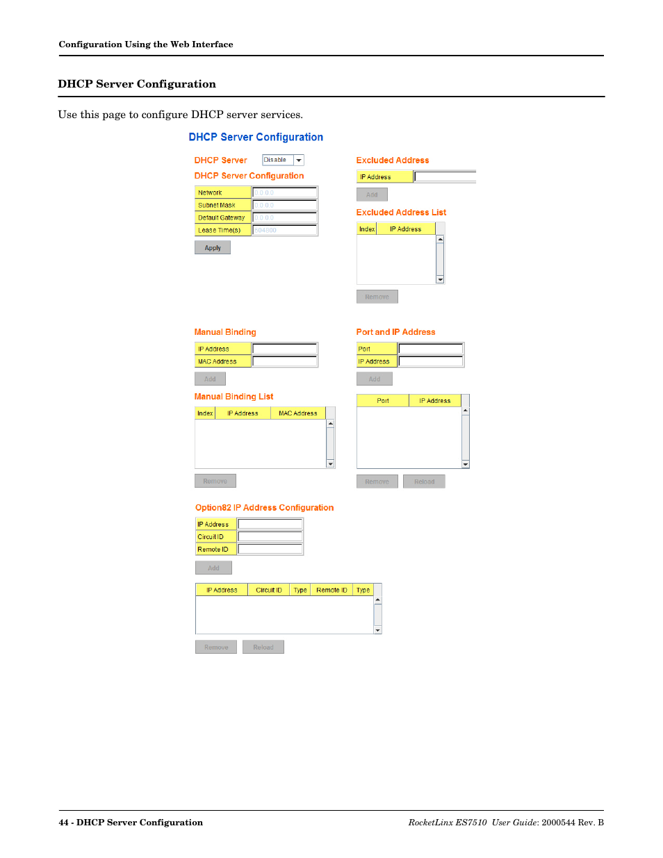 Dhcp server configuration | Comtrol ES7510 User Manual | Page 44 / 202