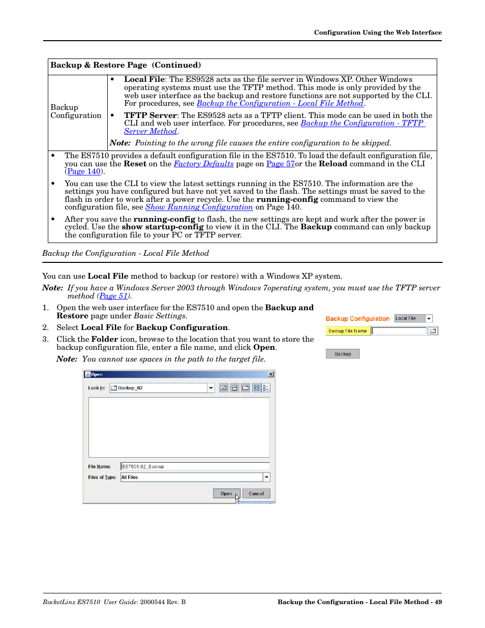 Backup the configuration - local file method | Comtrol ES7510 User Manual | Page 49 / 202