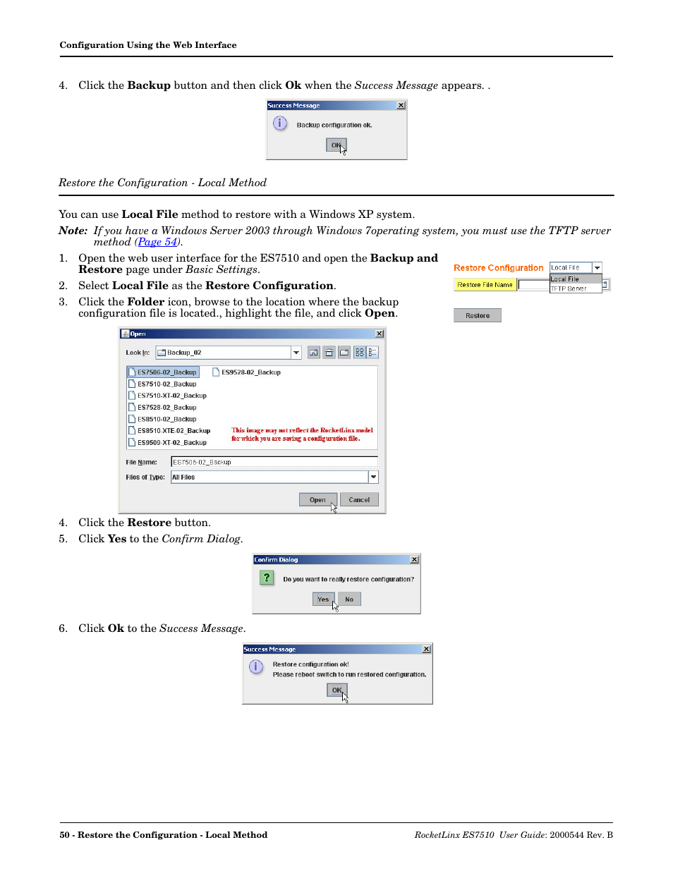 Restore the configuration - local method, Restore the configuration - local, Method | Comtrol ES7510 User Manual | Page 50 / 202