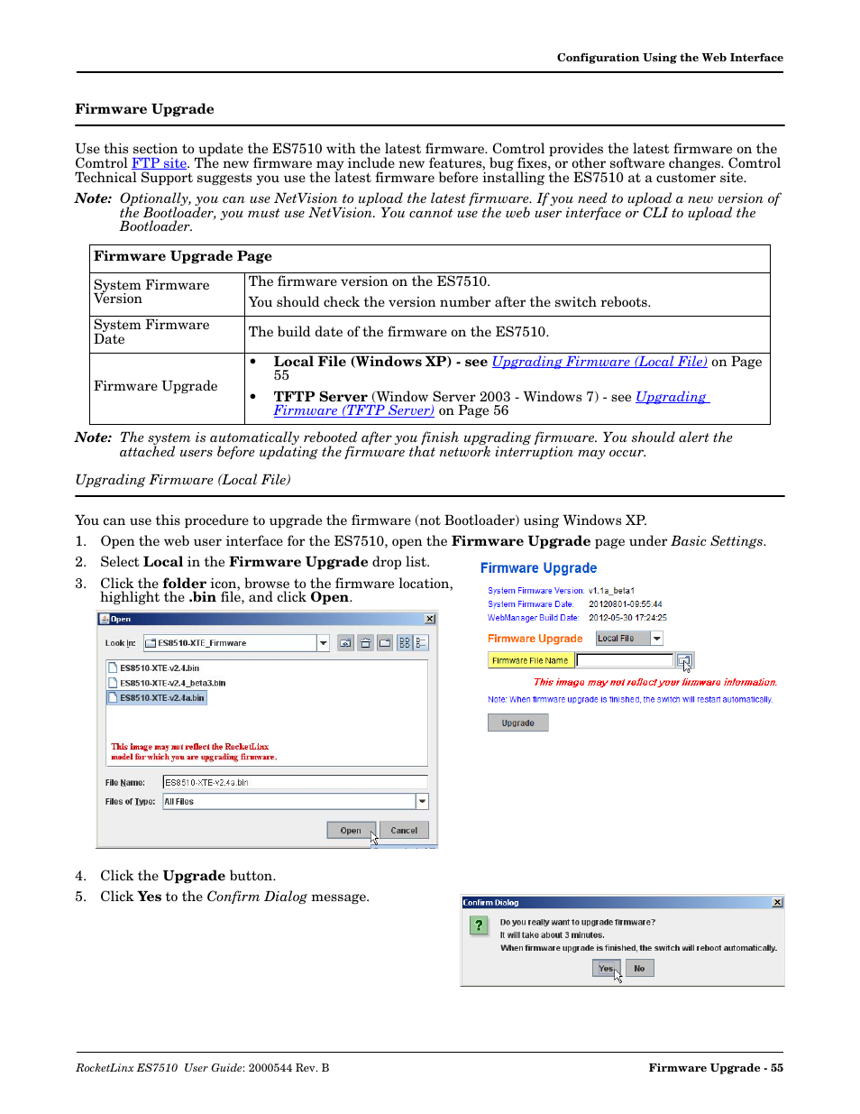 Firmware upgrade, Upgrading firmware (local file), Rface | Comtrol ES7510 User Manual | Page 55 / 202
