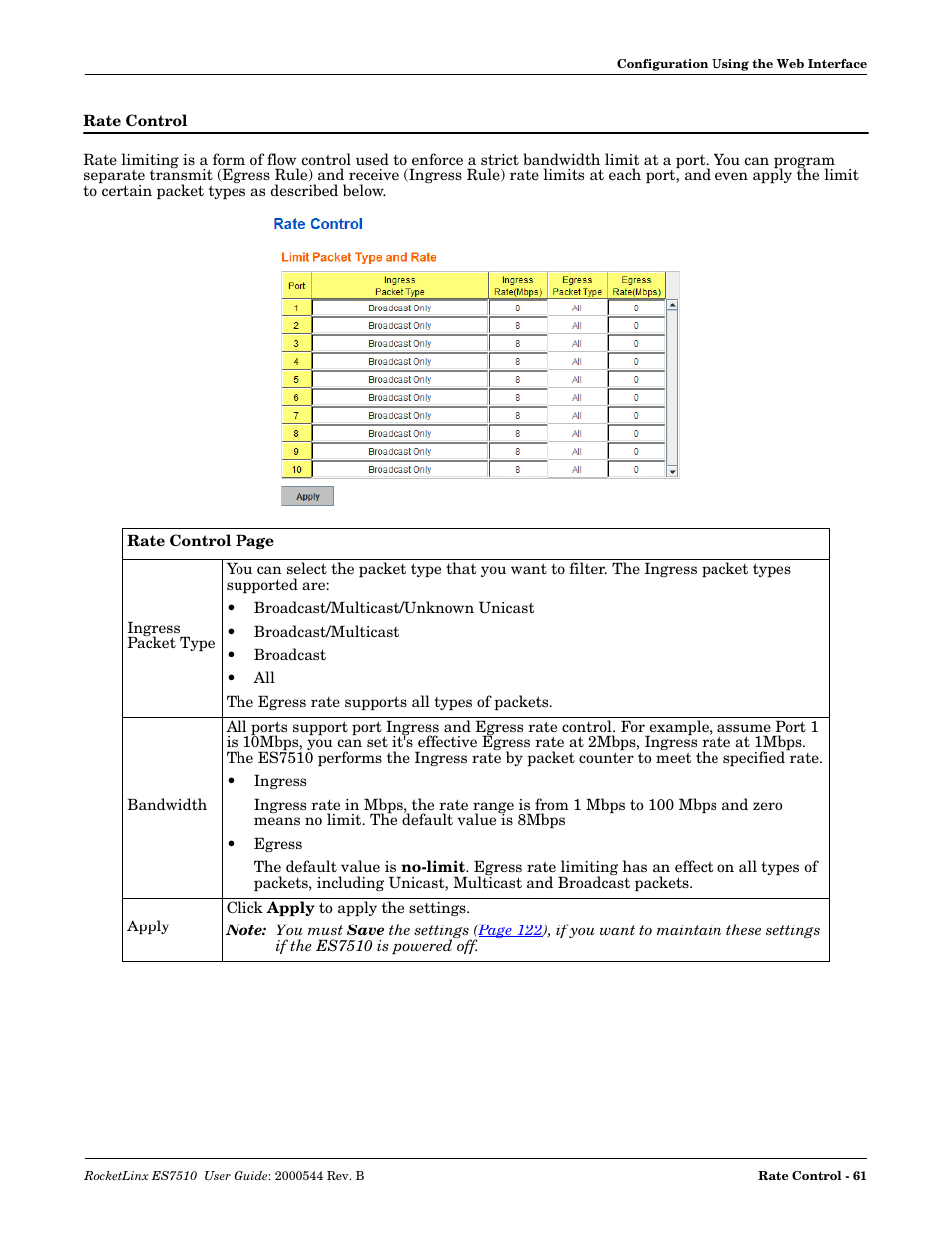 Rate control | Comtrol ES7510 User Manual | Page 61 / 202