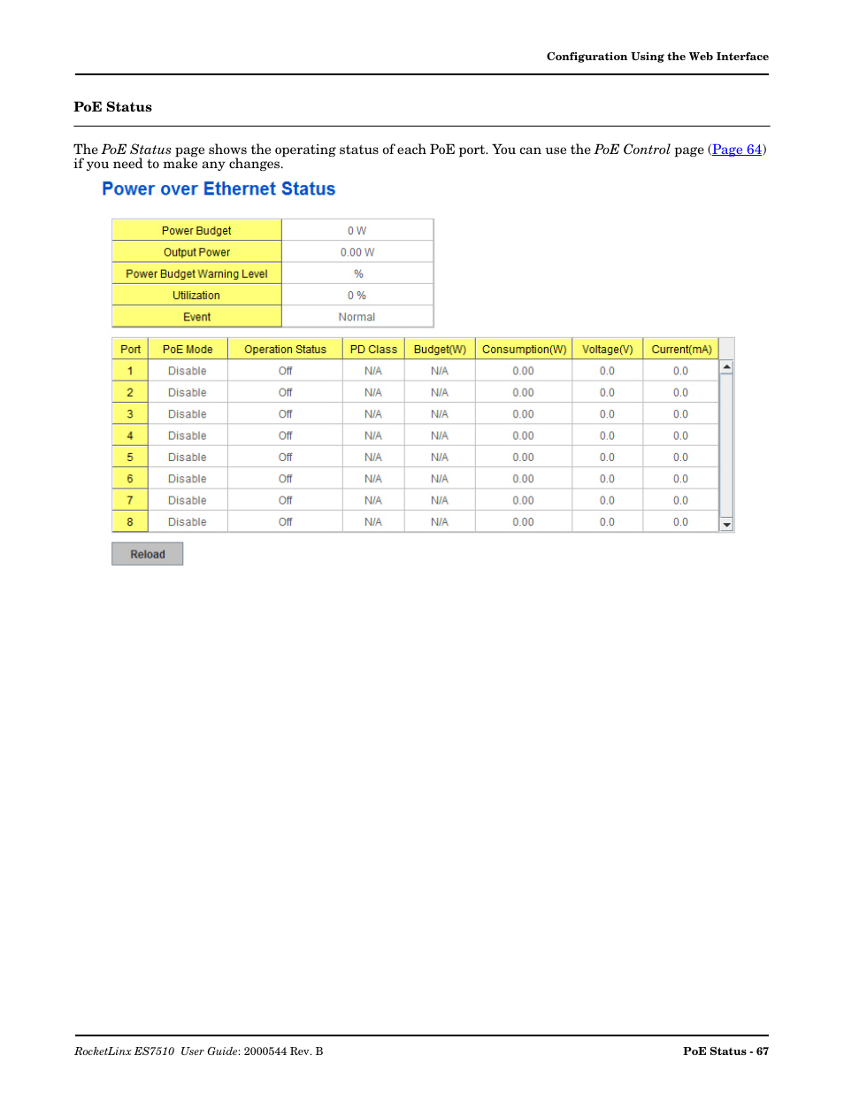 Poe status | Comtrol ES7510 User Manual | Page 67 / 202