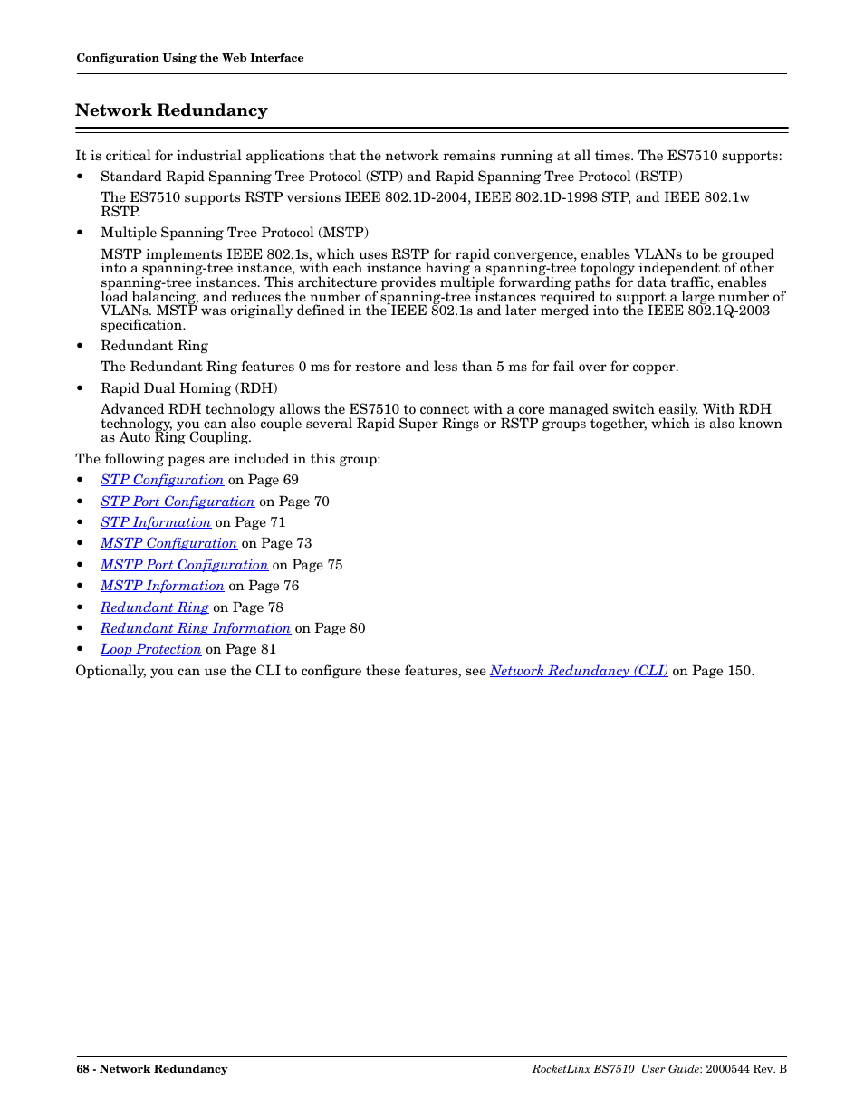 Network redundancy | Comtrol ES7510 User Manual | Page 68 / 202