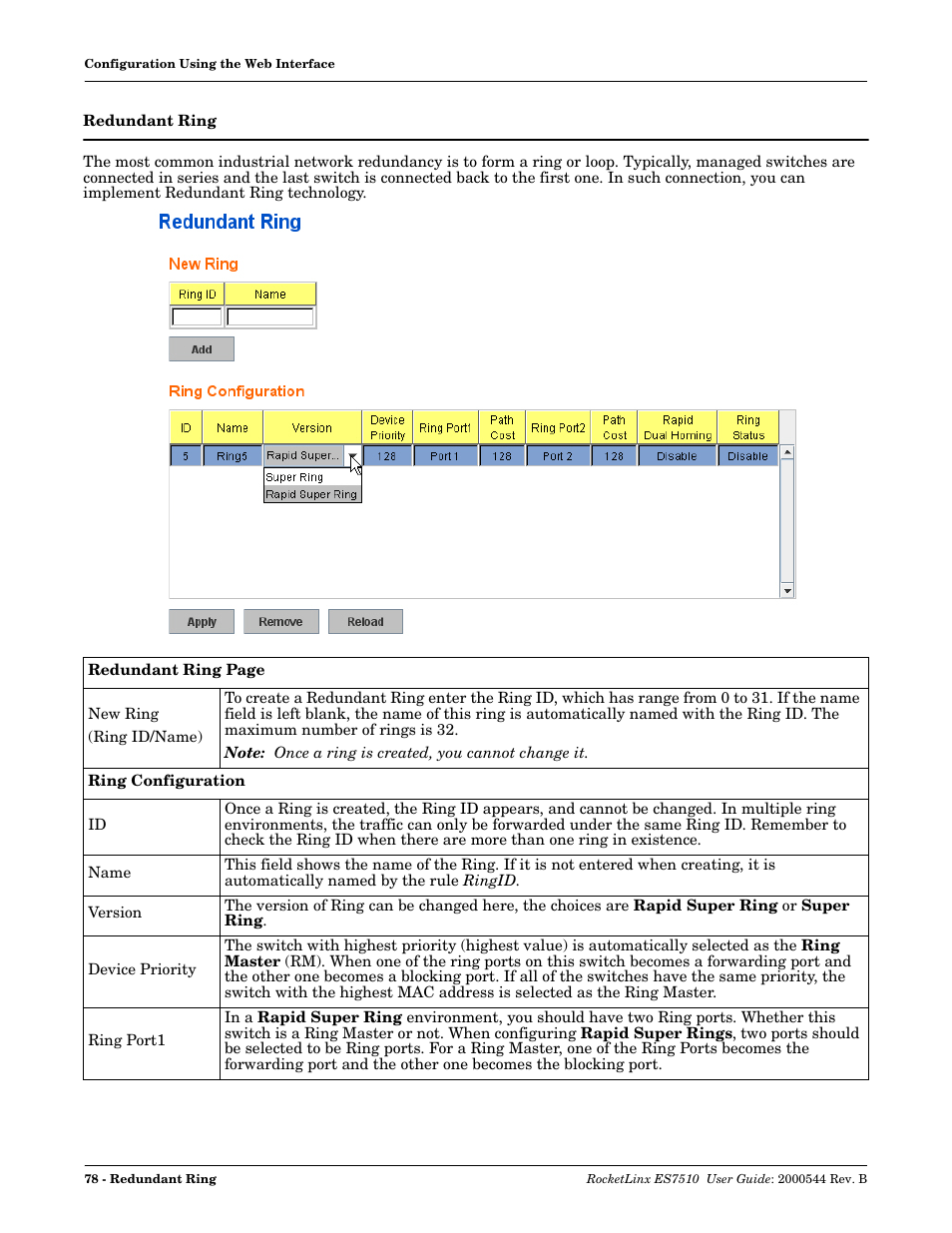 Redundant ring | Comtrol ES7510 User Manual | Page 78 / 202