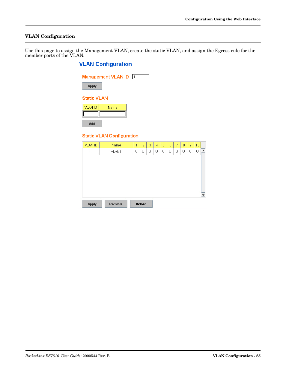 Vlan configuration | Comtrol ES7510 User Manual | Page 85 / 202