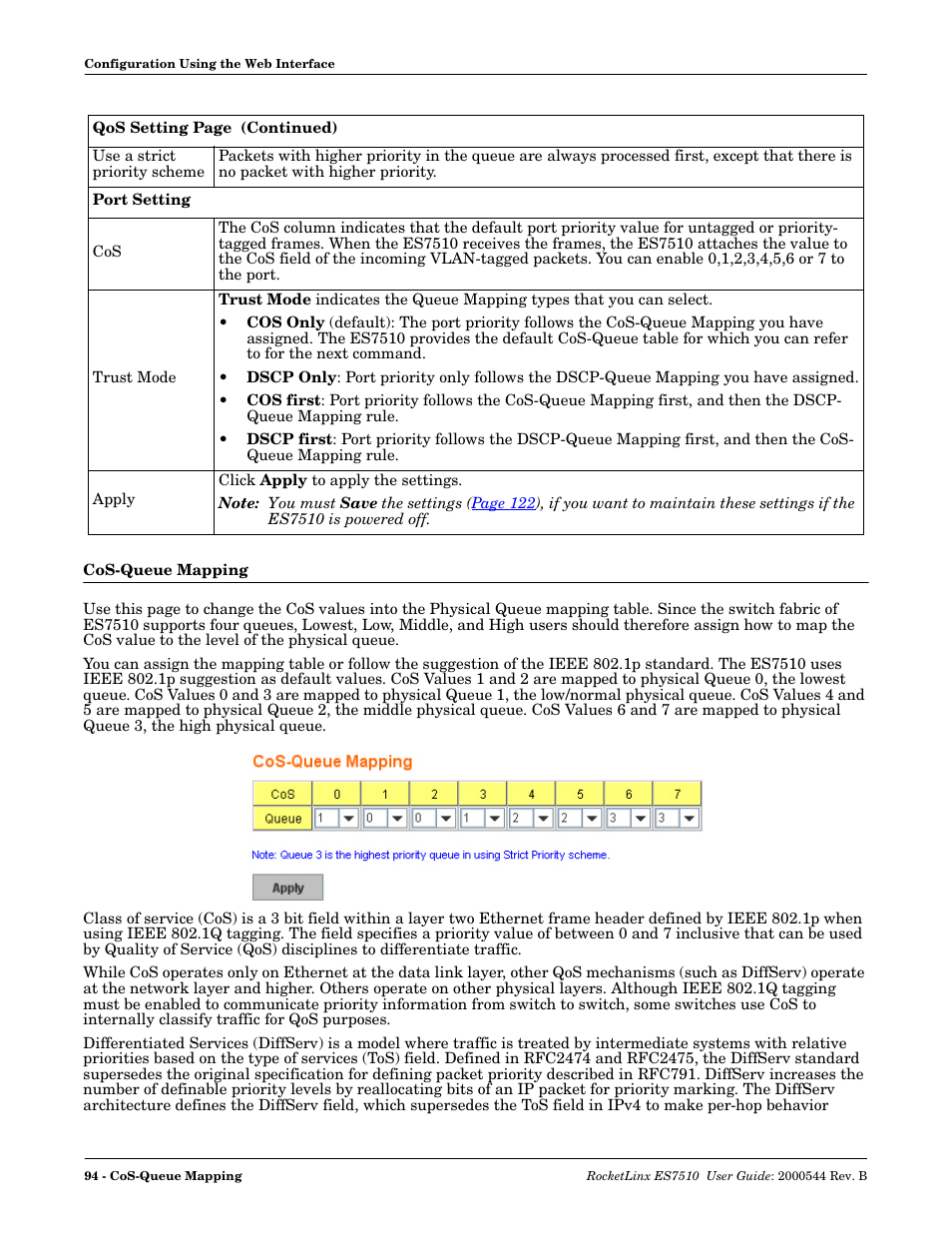 Cos-queue mapping | Comtrol ES7510 User Manual | Page 94 / 202