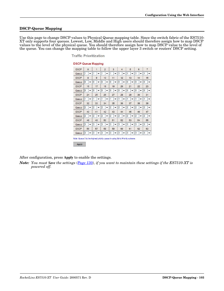 Dscp-queue mapping | Comtrol ES7510-XT User Manual | Page 103 / 215