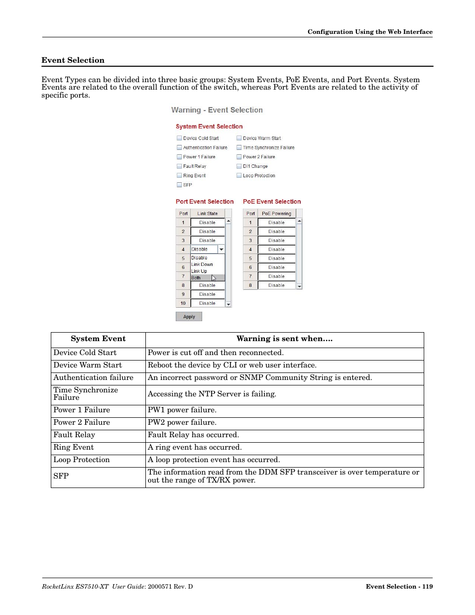 Event selection | Comtrol ES7510-XT User Manual | Page 119 / 215