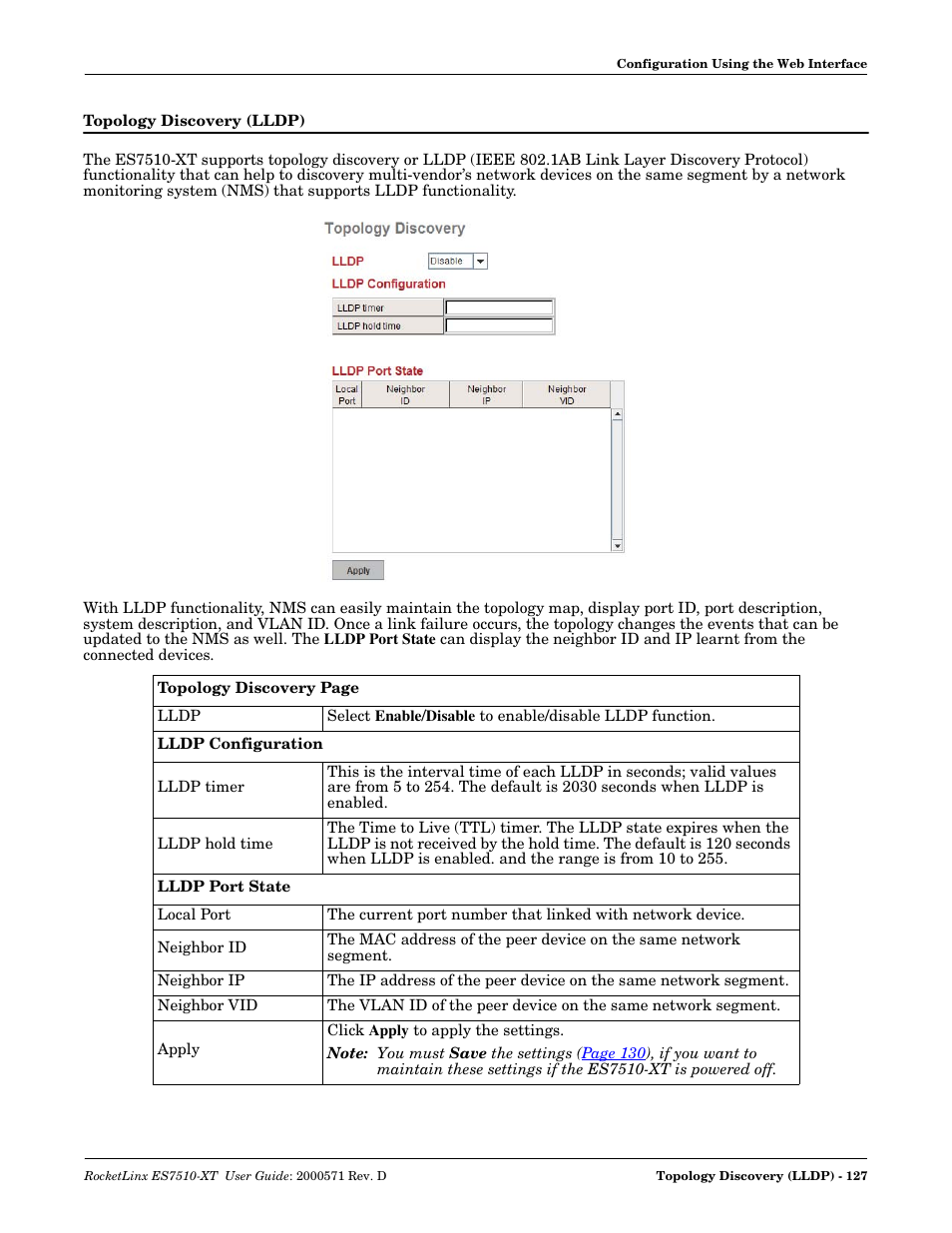 Topology discovery (lldp) | Comtrol ES7510-XT User Manual | Page 127 / 215