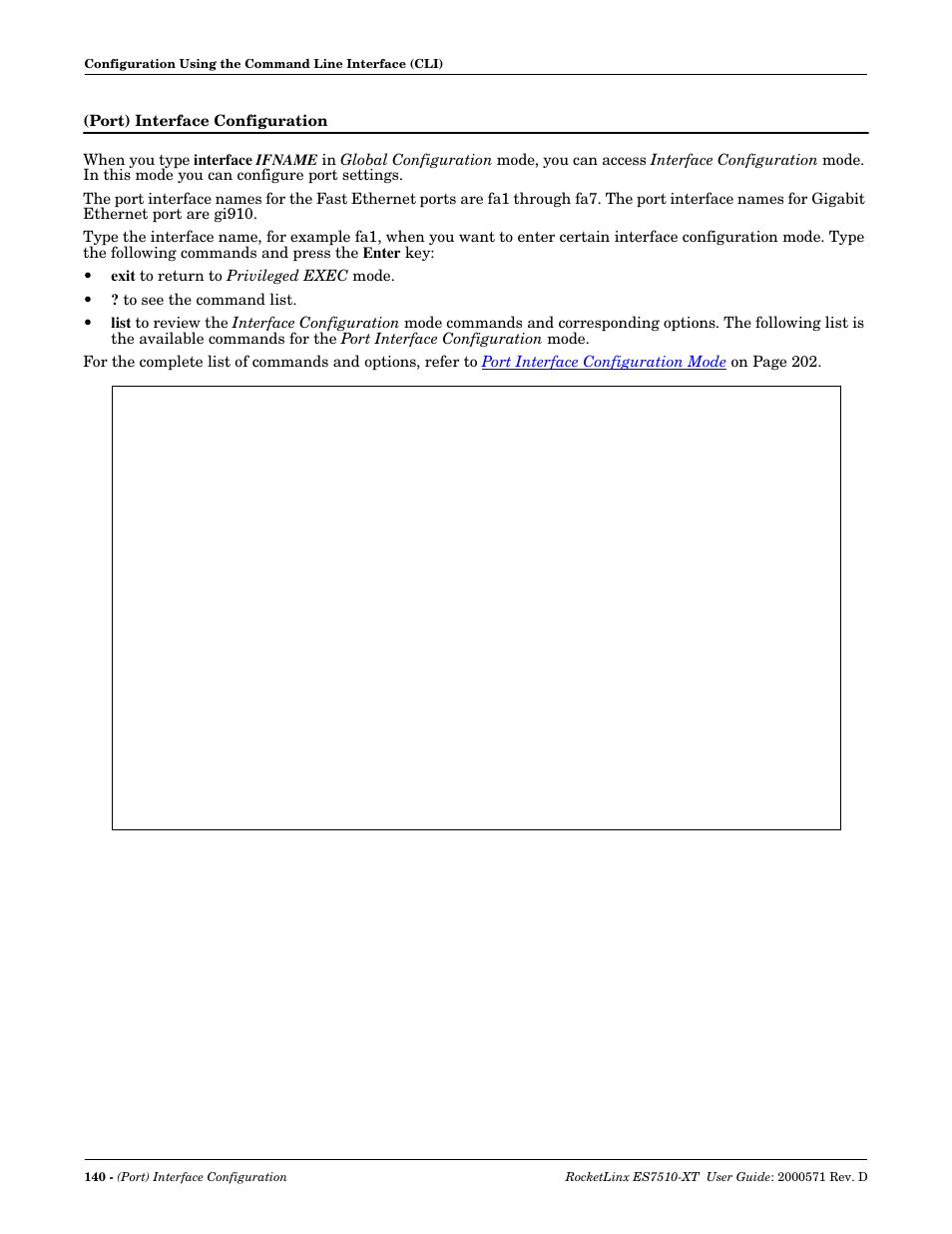 Port) interface configuration | Comtrol ES7510-XT User Manual | Page 140 / 215